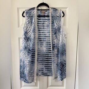 Chico's Size 3 Blue Sheer Open Front Vest Lightweight Layering Top XL